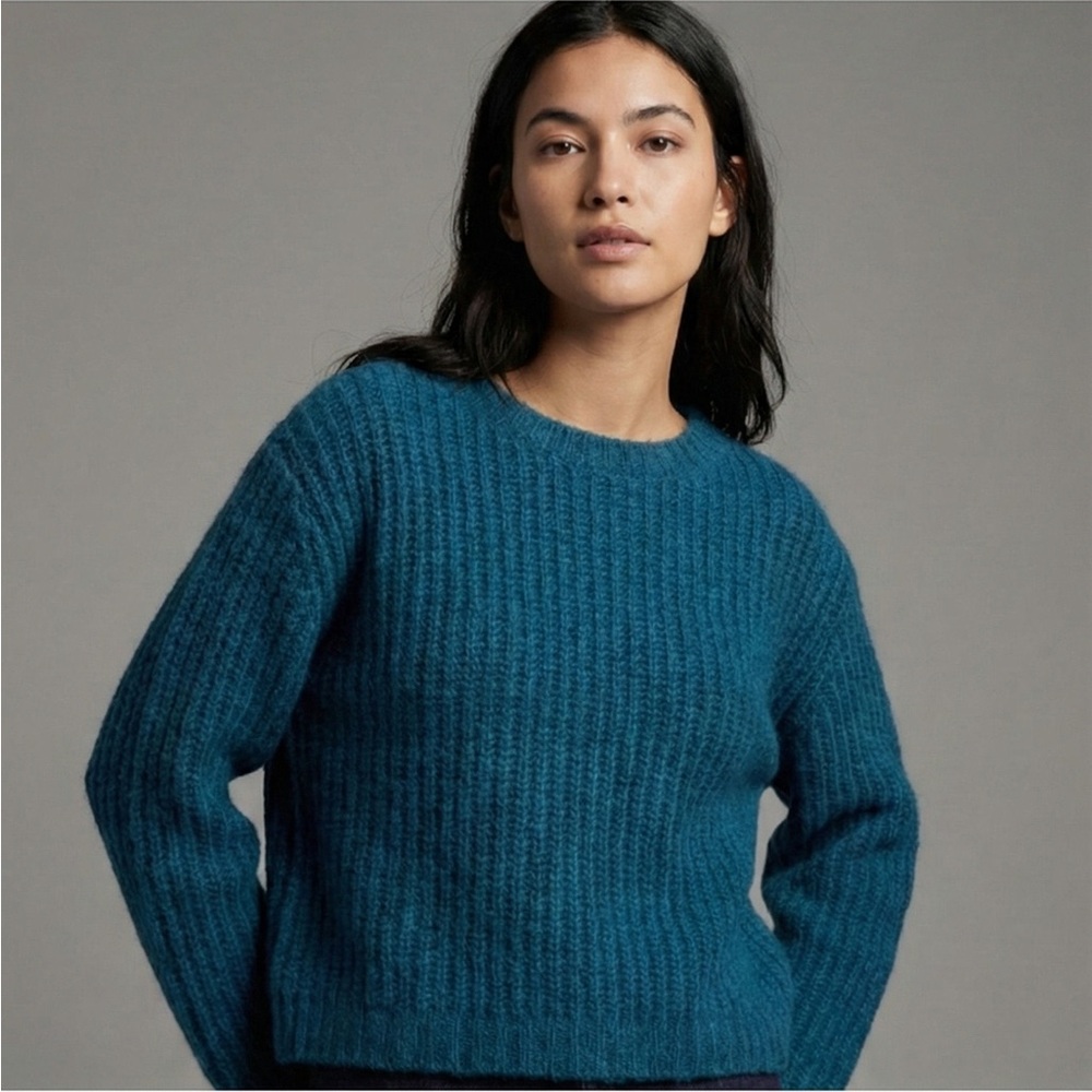 UNIQLO Premium Mohair Blend Ribbed Knit Sweater - Teal Blue - Size XS